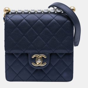 Chanel Navy Blue Lambskin Small Chic Pearls Flap Shoulder Bag, Shoulder Bags - Luxury Closet catalog
