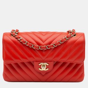 Chanel Orange Chevron Quilted Lambskin Small Classic Double Flap Bag, Shoulder Bags - Luxury Closet catalog
