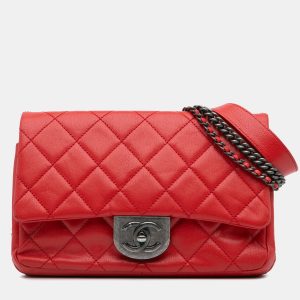 Chanel Red Quilted Goatskin Small Double Carry Waist Chain Flap Bag, Satchels - Luxury Closet catalog