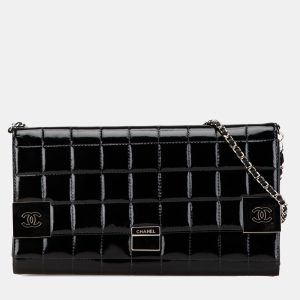 Chanel Black Patent Leather CC Chocolate Bar Clutch on Chain, Shoulder Bags - Luxury Closet catalog