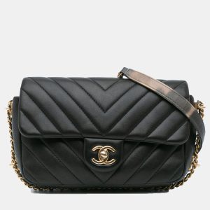 Chanel Black Mini Rectangular Chevron Lambskin Chain Around Flap Bag, Shoulder Bags - Luxury Closet catalog