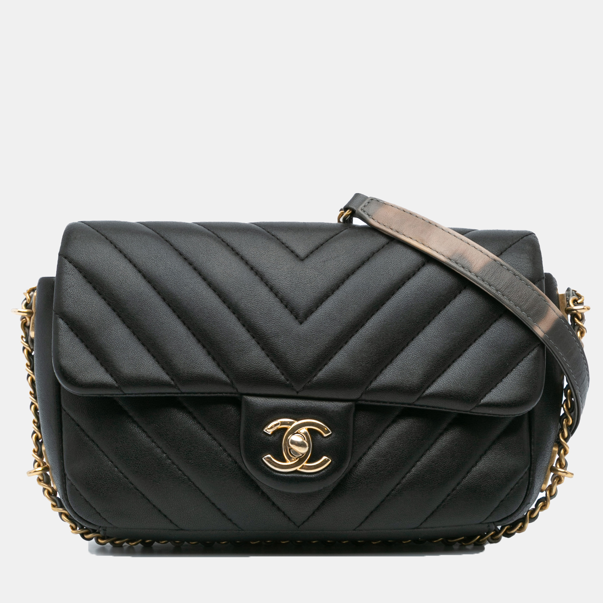 Chanel Black Mini Rectangular Chevron Lambskin Chain Around Flap Bag, Shoulder Bags - Luxury Closet catalog