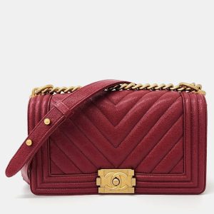 Chanel Red Leather Chevron Boy Medium Shoulder Bag, Shoulder Bags - Luxury Closet catalog
