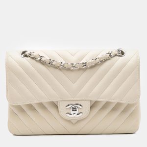 Chanel White Small Classic Chevron Lambskin Double Flap Bag, Shoulder Bags - Luxury Closet catalog