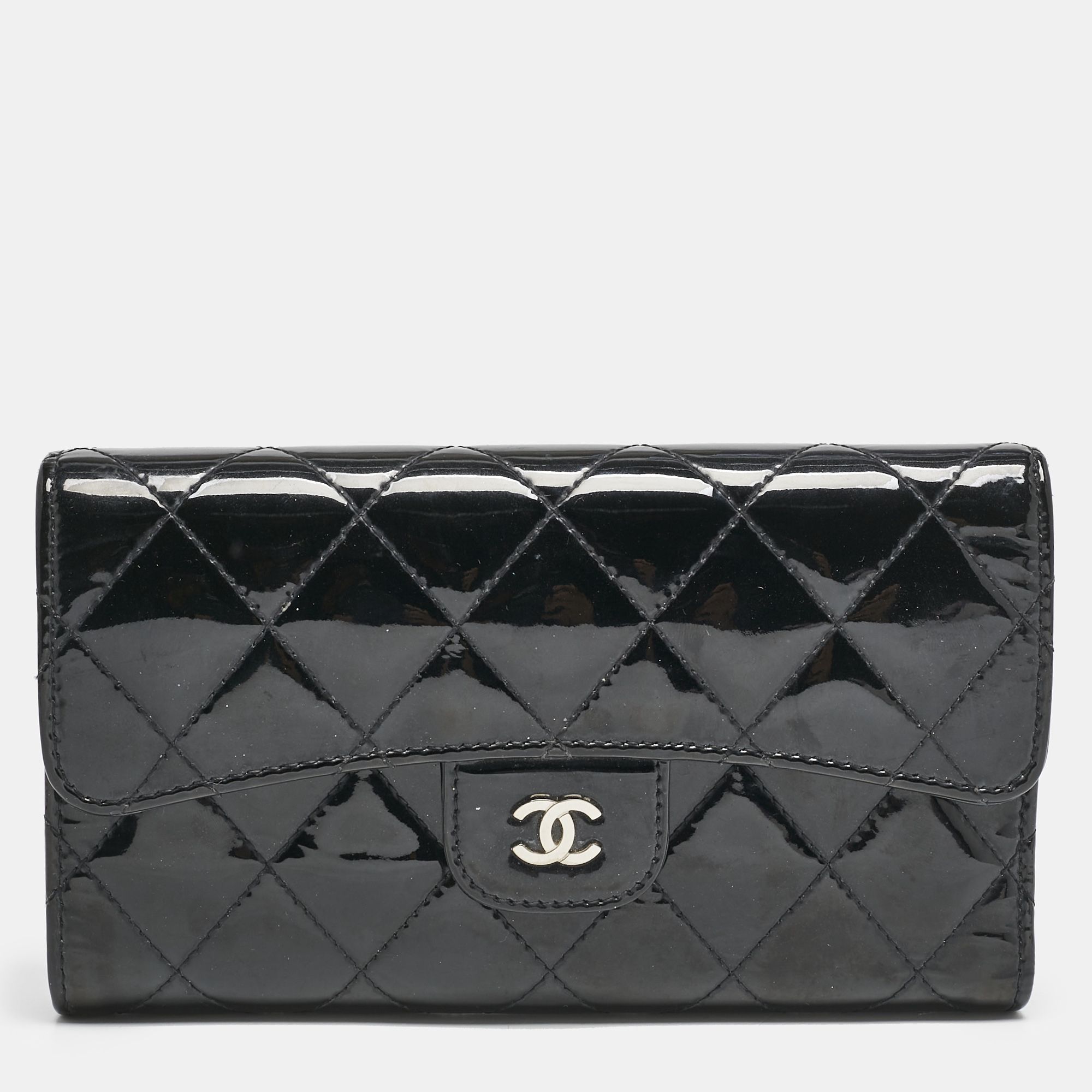 Chanel Black Quilted Patent Leather CC Flap Continental Wallet, Wallets & Money Clips - Luxury Closet catalog
