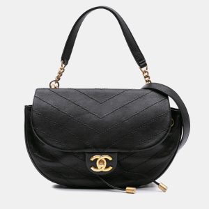 Chanel Black CC Chevron Lambskin Round Flap Satchel Bag, Satchels - Luxury Closet catalog