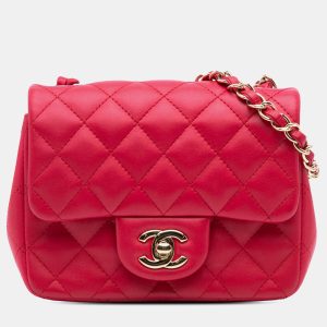 Chanel Pink Lambskin Quilted Mini Square Classic Single Flap Bag, Shoulder Bags - Luxury Closet catalog