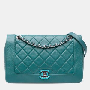 Chanel Turquoise Crumpled Calfskin Medium Full Flap Bag, Shoulder Bags - Luxury Closet catalog