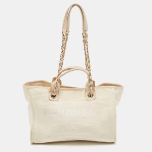 Chanel Light Beige Canvas and Leather Small Deauville Shopper Tote, Tote Handbags - Luxury Closet catalog
