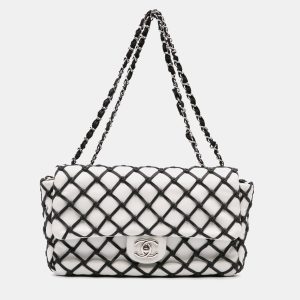 Chanel Black White Jumbo Calfskin Canebiers Net Flap, Shoulder Bags - Luxury Closet catalog