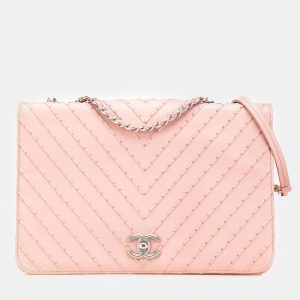 Chanel Pink Chevron Calfskin Studded Full Flap, Shoulder Bags - Luxury Closet catalog