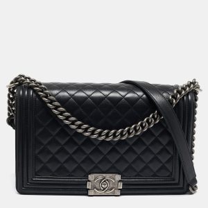 Chanel Black Quilted Leather New Medium Boy Flap Bag, Shoulder Bags - Luxury Closet catalog