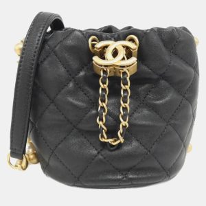 Chanel Black Leather Mini About Pearls Drawstring Bucket Bag, Handbags - Luxury Closet catalog