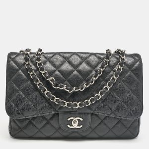 Chanel Black Quilted Caviar Leather Jumbo Classic Single Flap Bag, Shoulder Bags - Luxury Closet catalog