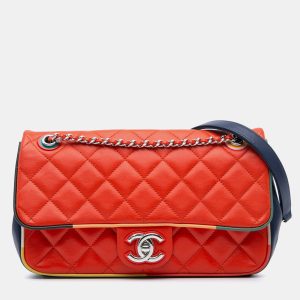 Chanel Navy Blue/Red Medium Quilted Lambskin Cuba Color Flap Bag, Shoulder Bags - Luxury Closet catalog