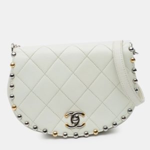 Chanel White Small Quilted Lambskin Studded Bubble Flap Bag, Shoulder Bags - Luxury Closet catalog