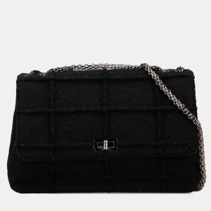 Chanel Black Wool Quilted Jumbo Reissue 2.55 Choco Bar Flap Bag, Shoulder Bags - Luxury Closet catalog