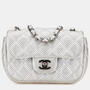 Chanel Silver Mini Perforated Lambskin Punch Flap, Shoulder Bags - Luxury Closet catalog