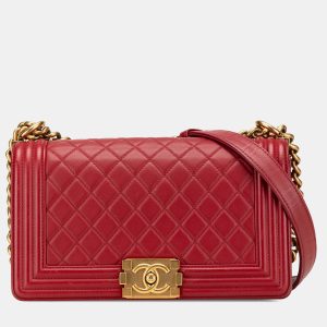 Chanel Red Lambskin Medium Boy Flap Bag, Shoulder Bags - Luxury Closet catalog