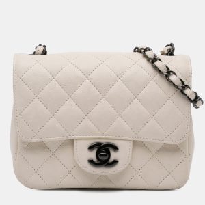 Chanel Ivory Leather Mini Square Classic Single Flap Bag, Shoulder Bags - Luxury Closet catalog