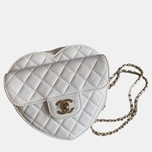 Chanel Pearl White Leather CC In Love Heart Chain Shoulder Bag, Shoulder Bags - Luxury Closet catalog