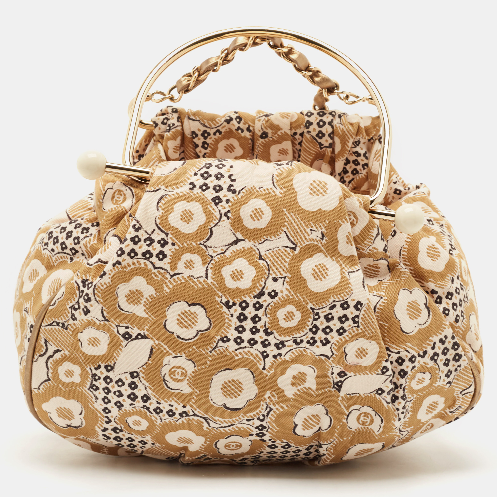 Chanel Beige Camellia Print Canvas CC Metal Handle Hobo, Shoulder Bags - Luxury Closet catalog
