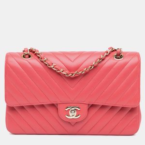 Chanel Pink Medium Classic Chevron Lambskin Double Flap Bag, Shoulder Bags - Luxury Closet catalog
