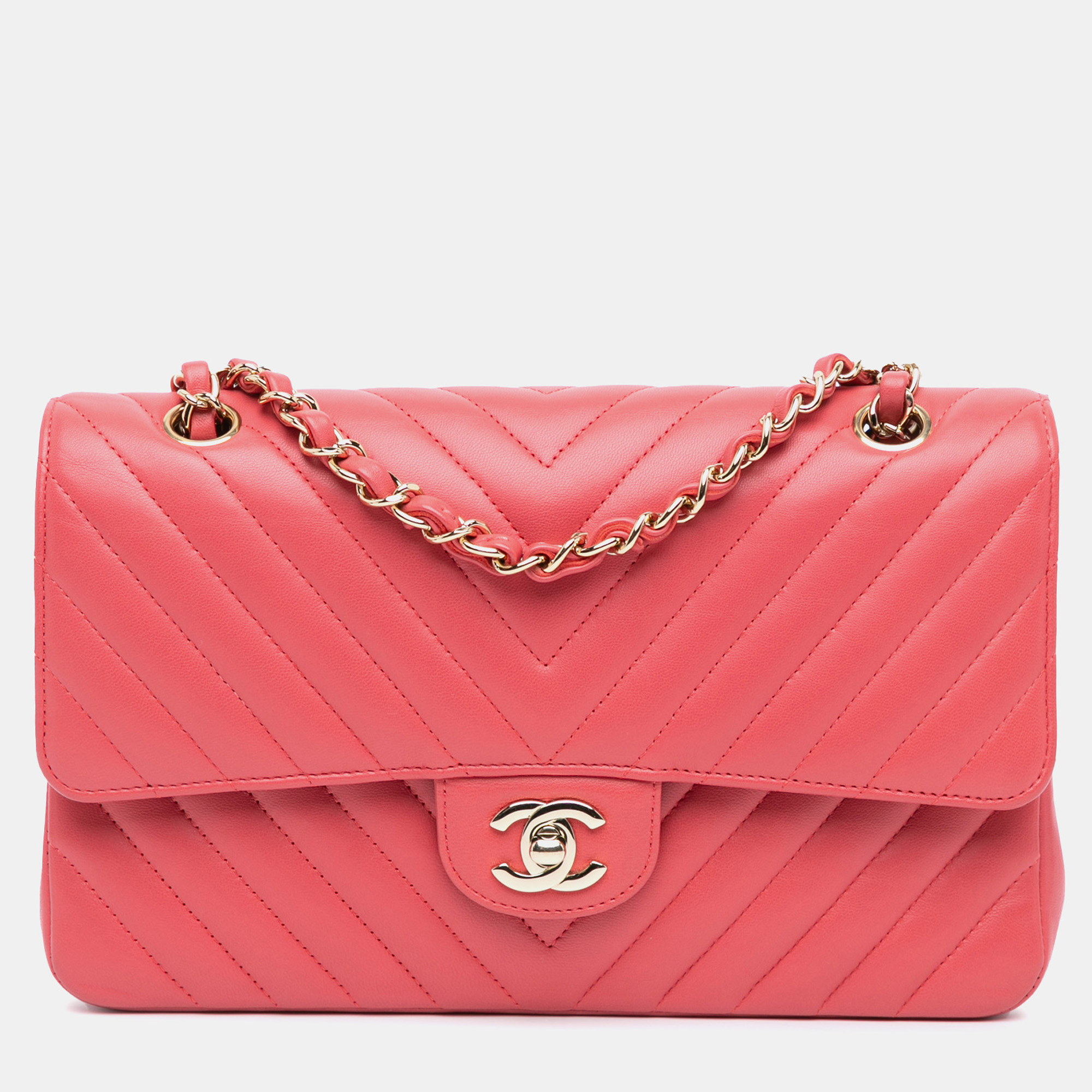 Chanel Pink Medium Classic Chevron Lambskin Double Flap Bag, Shoulder Bags - Luxury Closet catalog