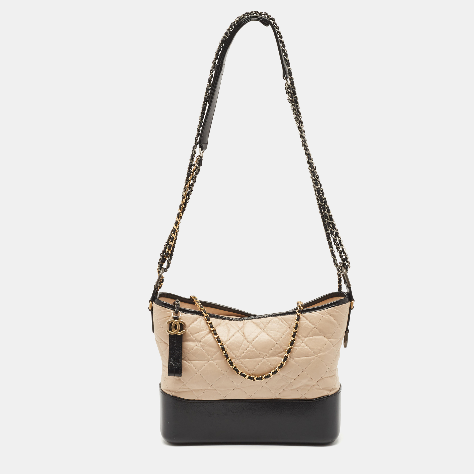 Chanel Beige/Black Quilted Aged Leather Medium Gabrielle Hobo, Shoulder Bags - Luxury Closet catalog