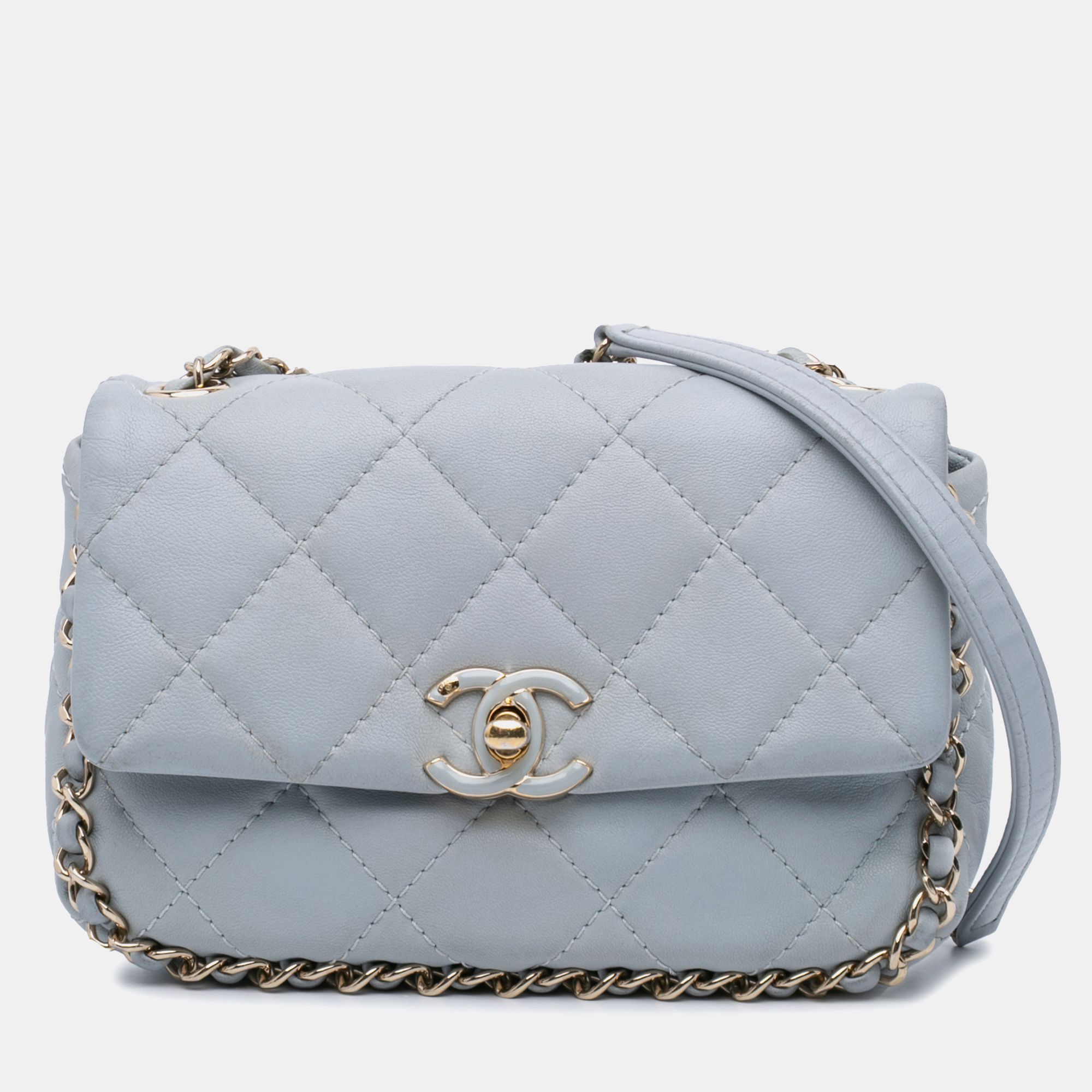 Chanel Grey Mini Calfskin Chain Around Flap, Shoulder Bags - Luxury Closet catalog
