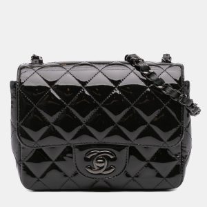 Chanel Black Mini Square Classic Patent So Black Single Flap, Shoulder Bags - Luxury Closet catalog