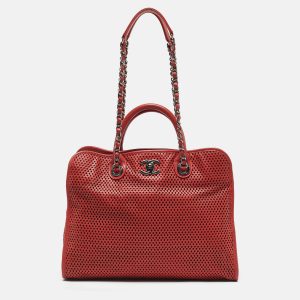 Chanel Brick Red Perforated Leather Up in the Air Tote, Tote Handbags - Luxury Closet catalog
