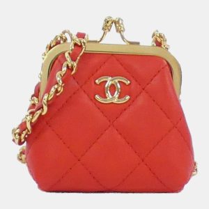 Chanel Red Lambskin Quilted Mini Kiss Lock Clutch With Chain, Clutches & Special Occasion Bags - Luxury Closet catalog