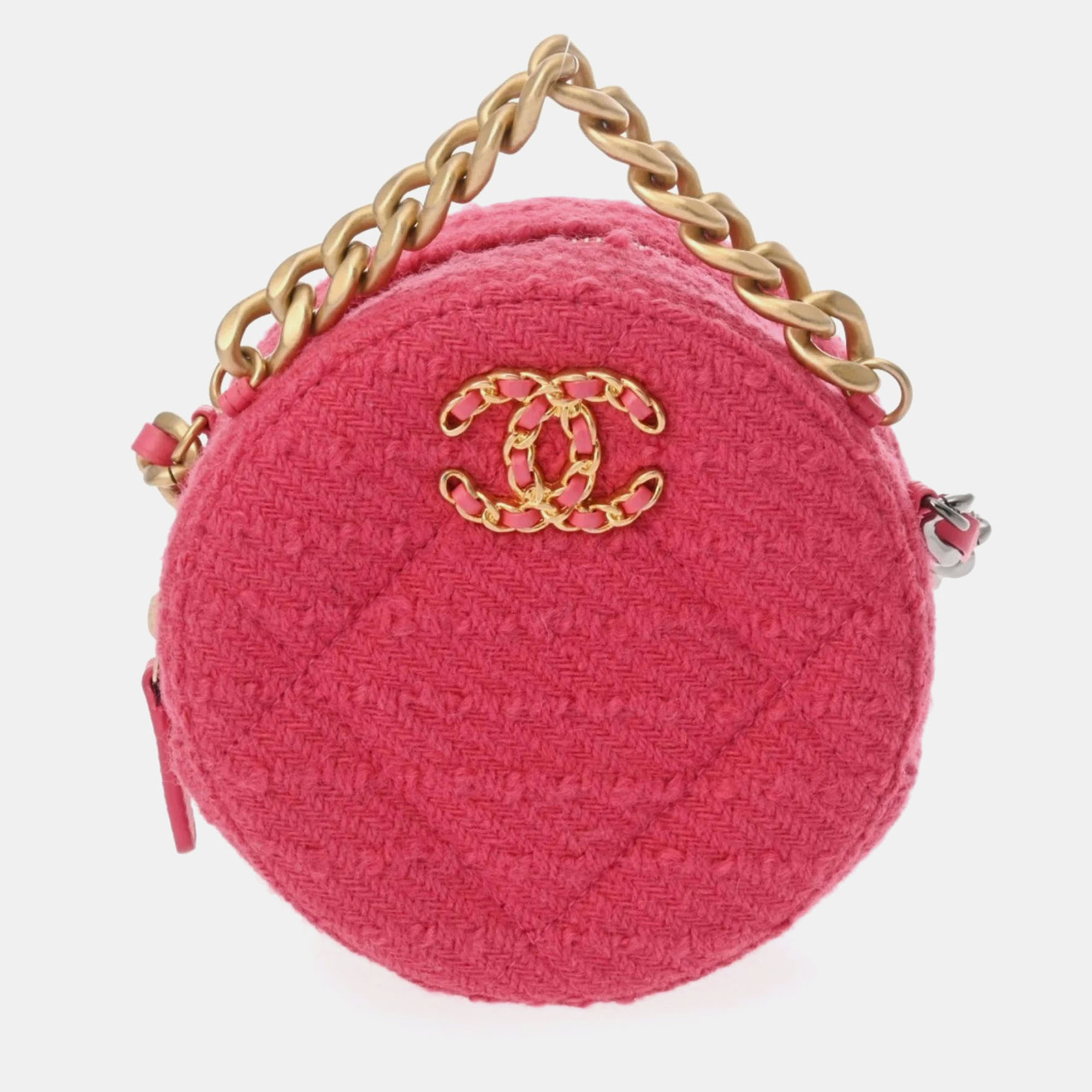 Chanel Pink Tweed 19 Round Shoulder Bag With Handle, Shoulder Bags - Luxury Closet catalog