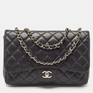 Chanel Black Quilted Caviar Leather Jumbo Classic Single Flap Bag, Shoulder Bags - Luxury Closet catalog
