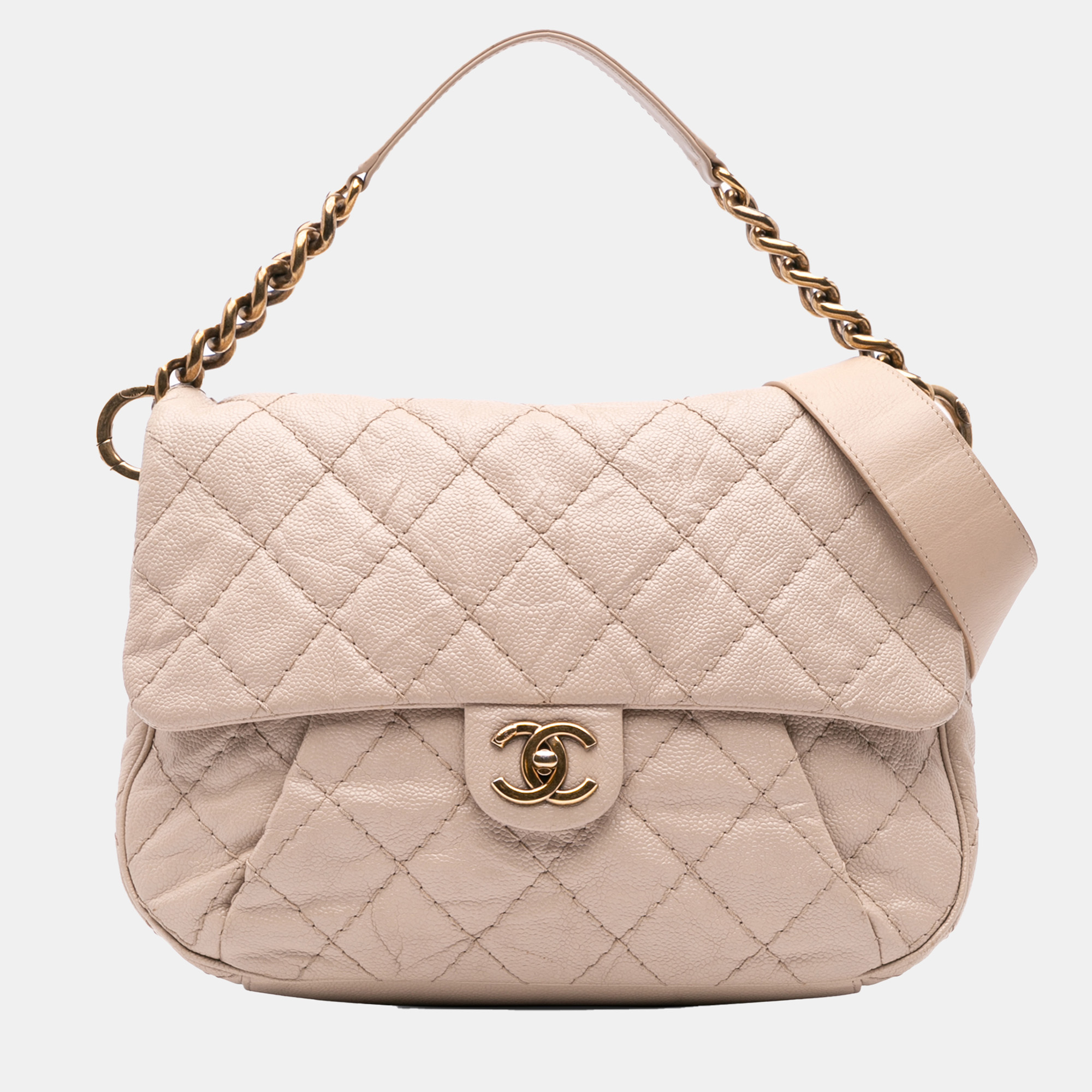 Chanel Beige Brown Chanel Beige/Brown Medium Quilted Caviar Coco Pleats Messenger Flap, Satchels - Luxury Closet catalog