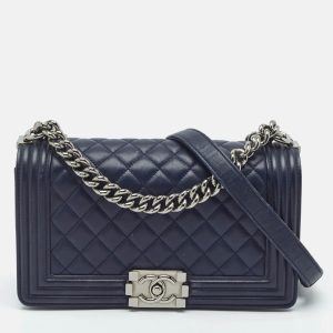 Chanel Navy Blue Quilted Leather Medium Boy Flap Bag, Shoulder Bags - Luxury Closet catalog