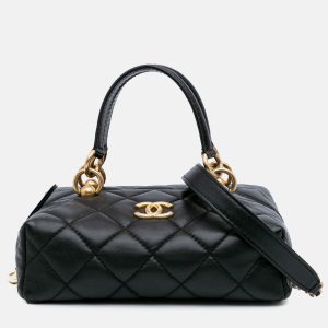 Chanel Black M&eacute;tiers d'Art CC Quilted Lambskin Box Top Handle Satchel, Satchels - Luxury Closet catalog