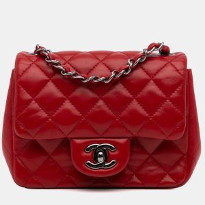 Chanel Red Mini Square Classic Lambskin Single Flap, Shoulder Bags - Luxury Closet catalog