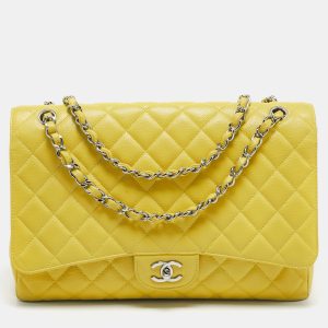 Chanel Yellow Quilted Caviar Leather Maxi Classic Single Flap Bag, Shoulder Bags - Luxury Closet catalog