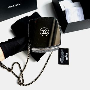 Chanel Black Lambskin Mirror Finish Box Chain Shoulder Bag, Shoulder Bags - Luxury Closet catalog