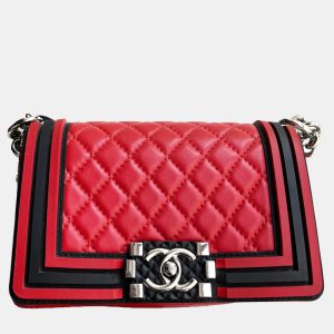 Chanel Red and Black Small Size Le Boy Chain Shoulder Bag, Shoulder Bags - Luxury Closet catalog