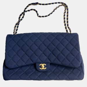 Chanel Blue Knit Microchip Version XXL Classic Flap Shoulder Bag, Shoulder Bags - Luxury Closet catalog