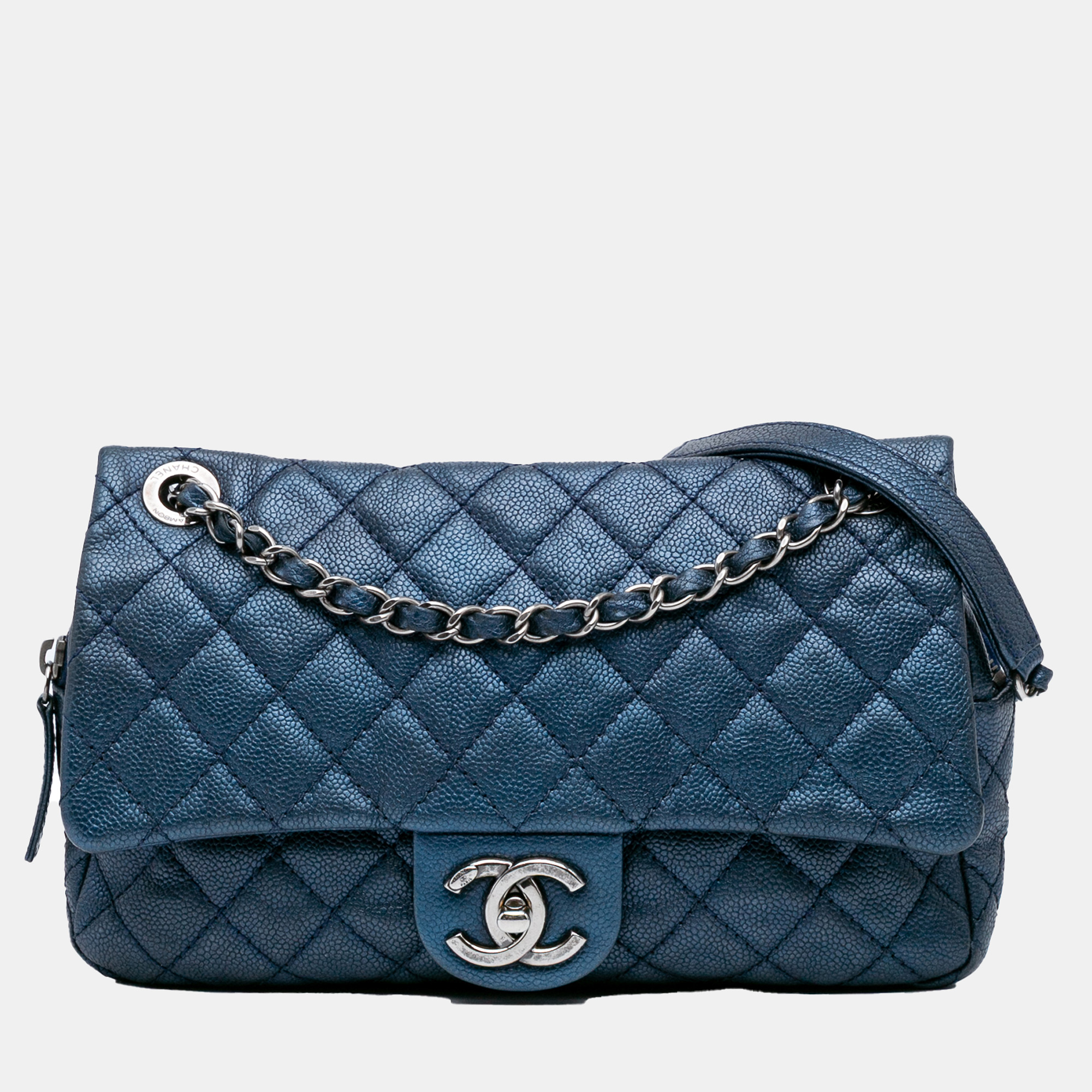 Chanel Blue Jumbo Iridescent Quilted Caviar Easy Flap, Shoulder Bags - Luxury Closet catalog