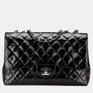 Chanel Black Jumbo Classic Crinkled Patent Single Flap, Shoulder Bags - Luxury Closet catalog