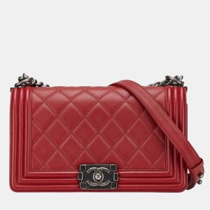 Chanel Red Lambskin Coco Mark Boy Chain Shoulder Bag, Shoulder Bags - Luxury Closet catalog