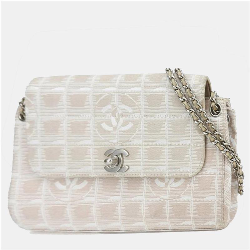 Chanel Pink and Beige Nylon Travel Line Flap Chain Shoulder Bag, Shoulder Bags - Luxury Closet catalog