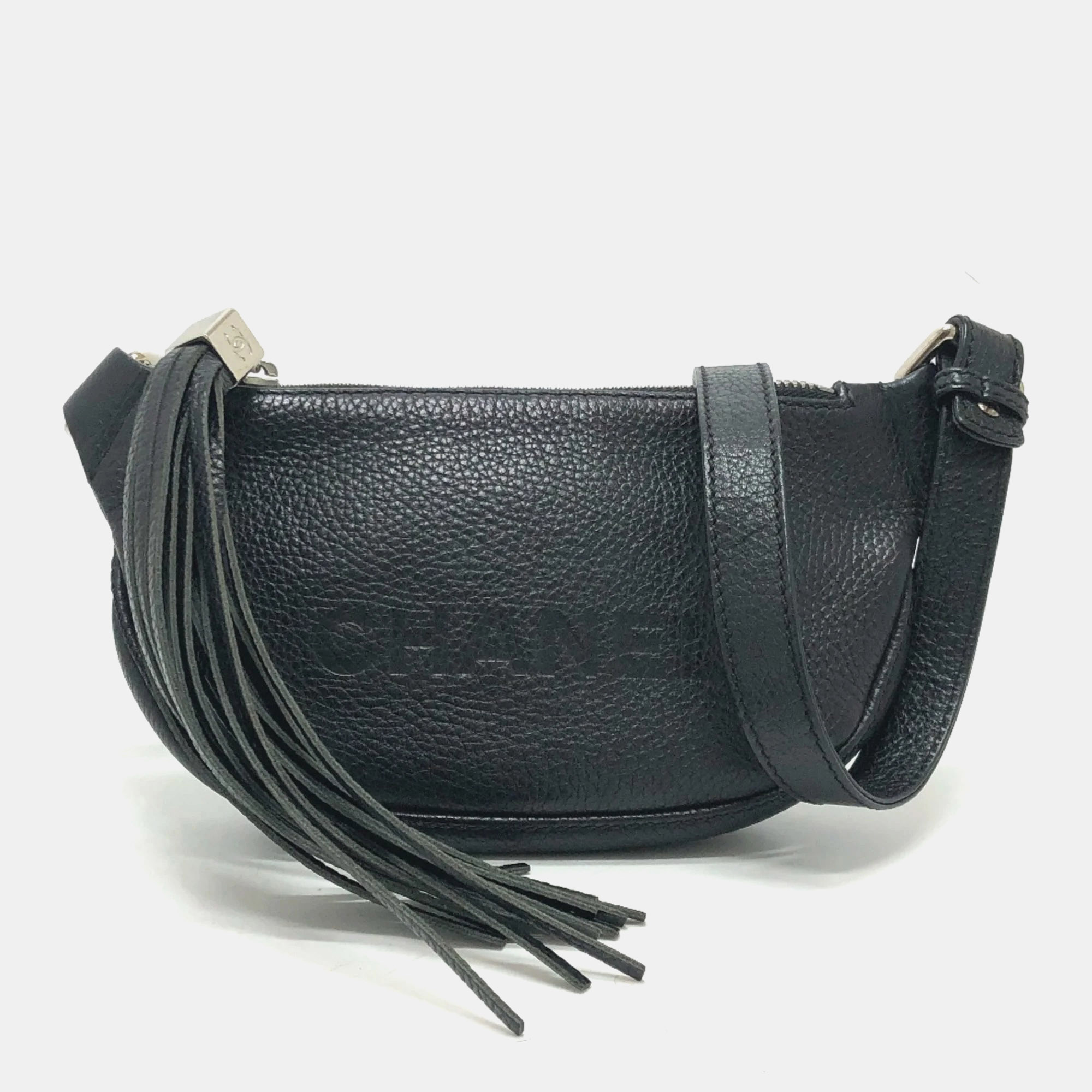 Chanel Black Calfskin Logo Fringe Chain Shoulder Bag, Shoulder Bags - Luxury Closet catalog