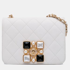 Chanel Ivory Small CC Quilted Calfskin Crystal Pearl Full Flap, Shoulder Bags - Luxury Closet catalog