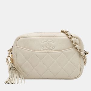Chanel White Small CC Flat Quilted Caviar Camera Bag, Shoulder Bags - Luxury Closet catalog